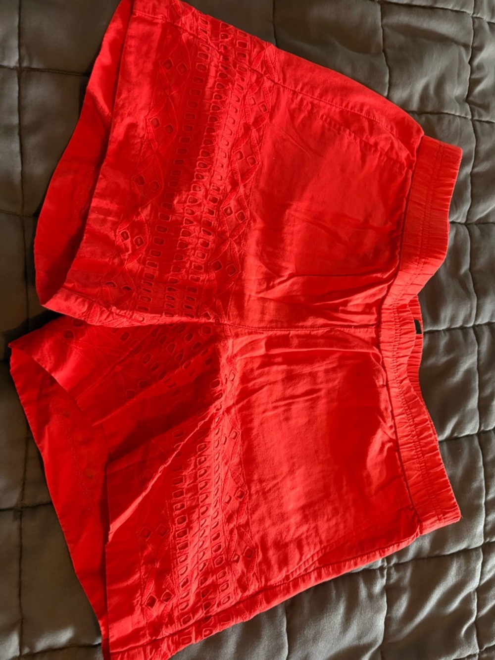 J. Crew Red Eyelet High-Waist Shorts
